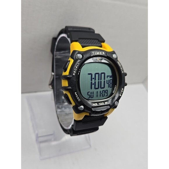 Timex Ironman Triathlon Flix Digital Yellow Black 100M Indiglo New Battery Watch - Picture 3 of 11
